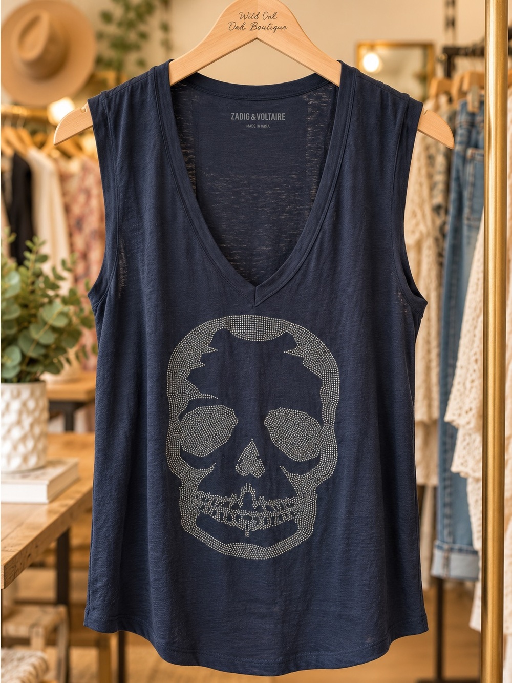 Zadig & Voltaire Brooklyn Strass Rhinestone Skull Tank Top M